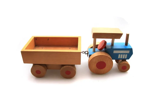 Starý Dřevěný Traktor Hračky Izolovaných Bílém Pozadí — Stock fotografie