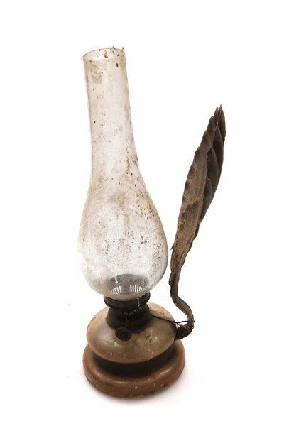 Velmi Starý Olej Lampa Izolované Bílém Pozadí — Stock fotografie