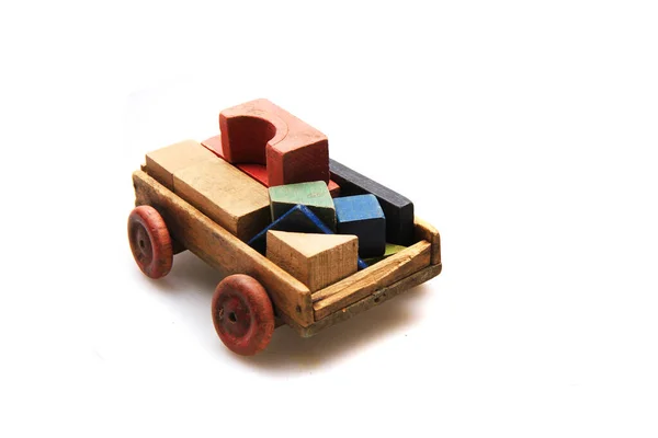 Stary Drewniany Traktor Zabawka Białym Tle Białym Tle — Zdjęcie stockowe