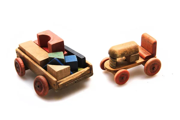 Starý Dřevěný Traktor Hračky Izolovaných Bílém Pozadí — Stock fotografie
