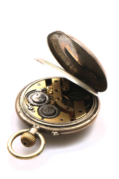 Старые Металлические Часы Изолированные Белом Фоне — стоковое фото