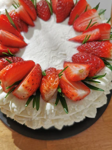Detail Sweet Strawberry Cake Nice Food Background — Stock Photo, Image