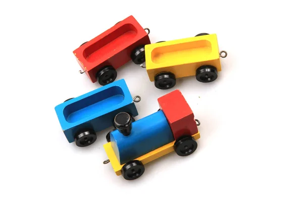 Mainan Kereta Kayu Tua Terisolasi Pada Latar Belakang Putih — Stok Foto