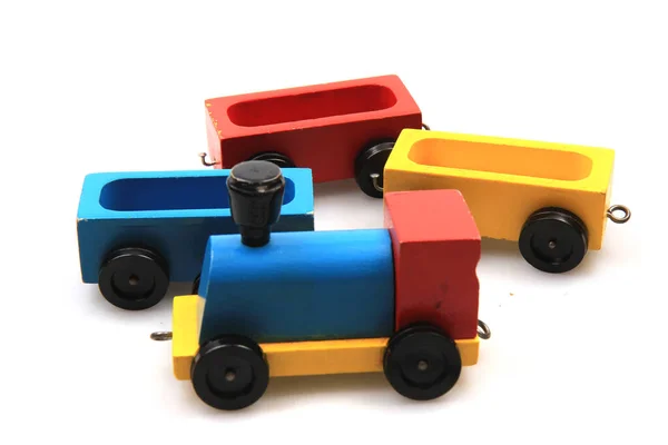 Old Wooden Train Toy Isolated White Background — Stock Photo, Image
