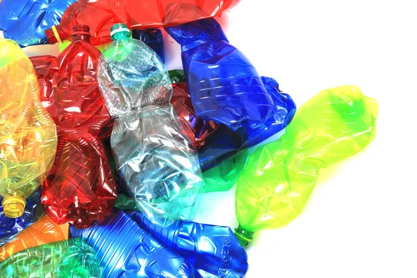 Veel Plastic Flessen Voor Recycling Geïsoleerd Witte Achtergrond Stockfoto