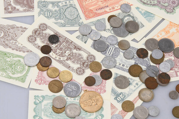 banknotes and coins texture as financial background