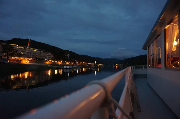 Elbe Flod Natten Från Båten — Stockfoto