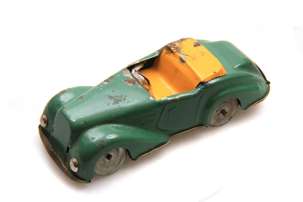 Stare Vintage Metalowe Zabawki Samochód Izolowany Białym Tle — Zdjęcie stockowe