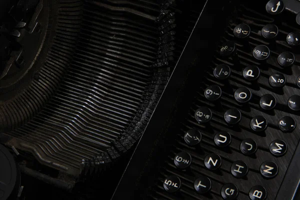 Stara Maszyna Pisania Czarno Jako Tło Technologii — Zdjęcie stockowe