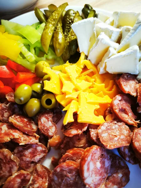 Salami Cheese Texture Nice Food Background — Stock Photo, Image