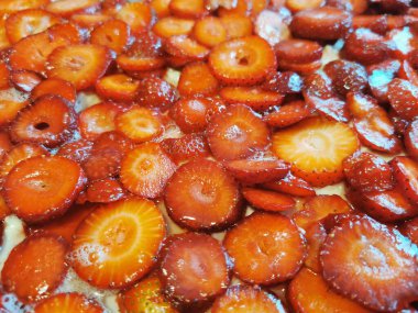 Taze çilek dokusu çok güzel yemek arkaplanı.