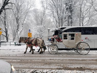 Krakow, Polonya - 1 Aralık 2023 - Noel kış atmosferi