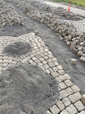 taş yol inşa etmek güzel bir teknoloji arka planı.