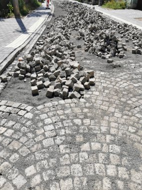 taş yol inşa etmek güzel bir teknoloji arka planı.