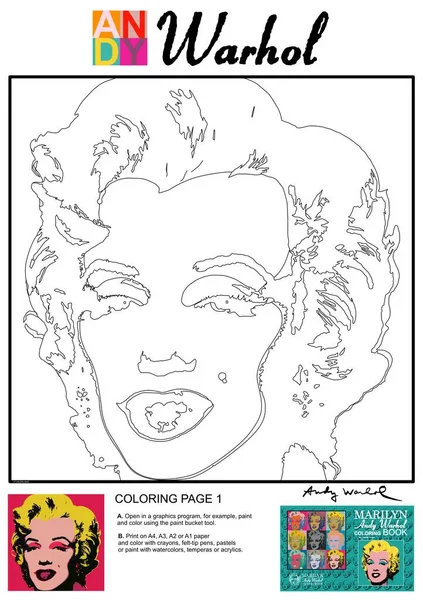 Marilyn Andy Warhol Disegno Colorare — Foto Stock