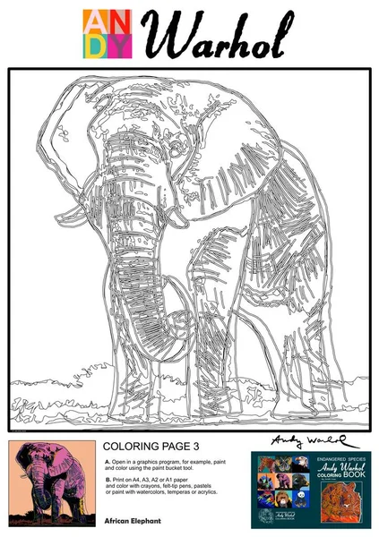 Słoń Afrykański Andy Warhol Kolorowanki — Zdjęcie stockowe