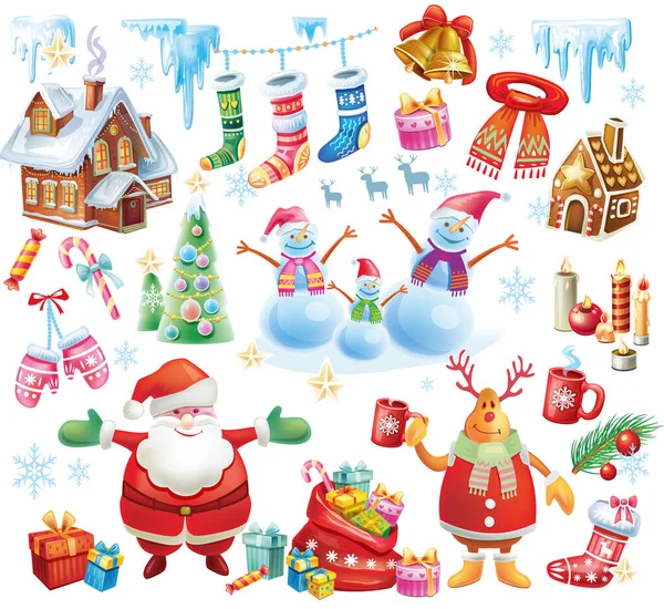 Készlet Karácsonyi Tárgyak Elszigetelt Fehér Háttér Illusztráció — Stock Vector