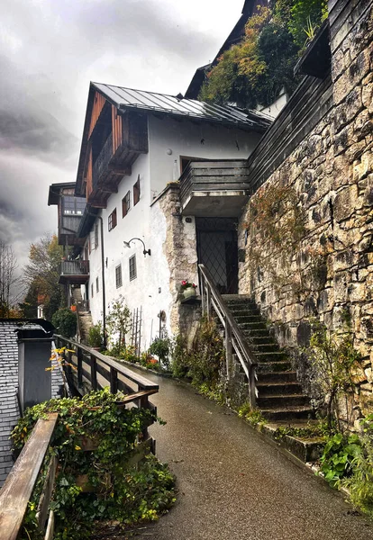 Street Old Mountain Village Hallstatt Áustria — Fotografia de Stock