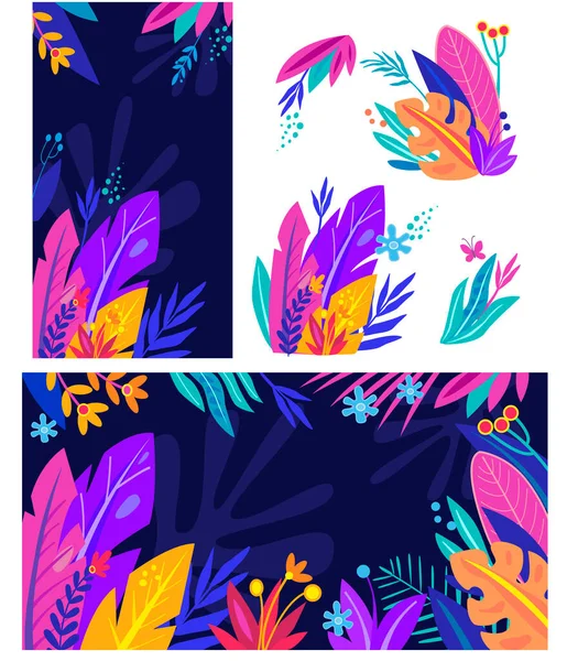 Set Floral Abstract Vector Illustrations Design Template Modern Trendy Style — Stock Vector
