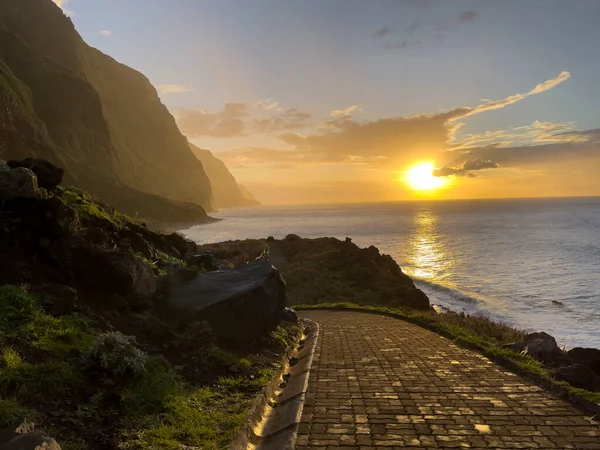 Вид Заход Солнца Деревне Фадас Круз Районе Порто Мониш Мадейра — стоковое фото