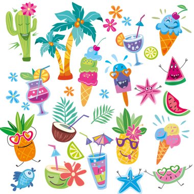 Simgeler, pankartlar, etiketler, etiketler, süblimleşme, kartlar, yapıştırma defterleri, sabit, parlak yaz zamanı titreşimleri için yaz çıkartmaları