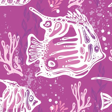 Deniz temalı kusursuz bir moda deseni, tasarım, duvar kağıdı, egzotik kumaş, ambalaj.,