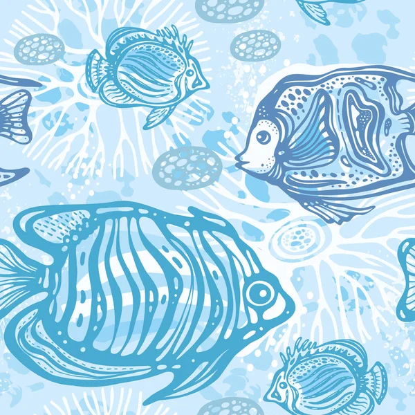 Deniz Temalı Kusursuz Bir Moda Deseni Tasarım Duvar Kağıdı Egzotik — Stok Vektör