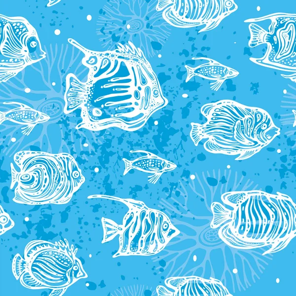 Deniz Temalı Kusursuz Bir Moda Deseni Tasarım Duvar Kağıdı Egzotik — Stok Vektör