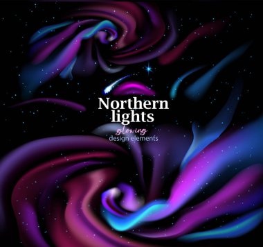 Kuzey ışıkları, tasarım için parlayan vektör elementleri