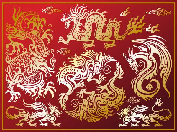 Set Chinese Dragons Suitable Chinese New Year Chinese Zodiac Dragon — Stock Vector