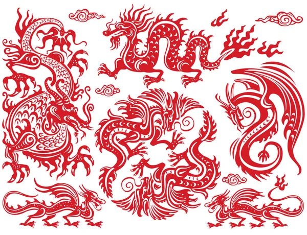 Set Van Chinese Draken Geschikt Voor Chinees Nieuwjaar Chinese Dierenriem — Stockvector