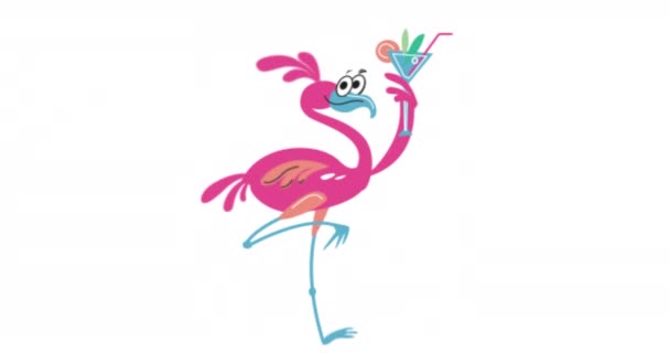 Zabawny Flamingo Szklanką Koktajlu Kanał Alfa Animacja Wideo — Wideo stockowe