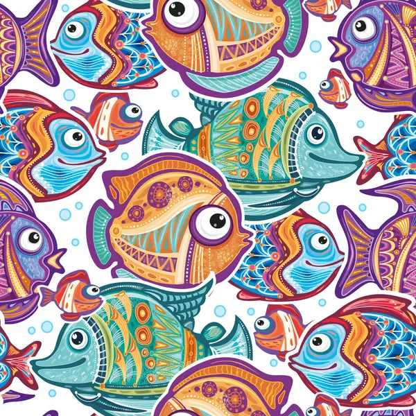 Bezešvý Vzor Dekorativními Rybami Korály Řasami — Stockový vektor