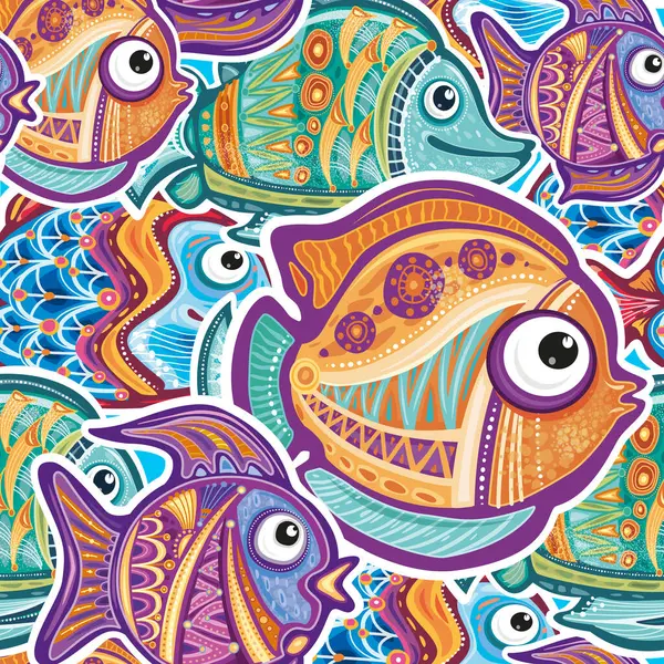 Безшовний Візерунок Декоративними Рибами Коралами Водоростями Стокова Ілюстрація