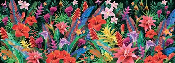 Background Tropical Plants Exotic Flowers Vector Illustration Royalty Free Stock Illustrations