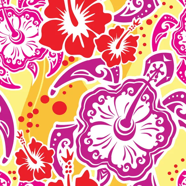 Colorful Pattern Turtle Hibiscus Flowers Beach Motives Royalty Free Stock Vectors