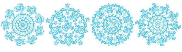 Ensemble Mandalas Ronds Bleus Tortues Décoratives Illustration De Stock