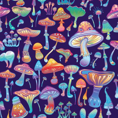 Sihirli mantarlı kusursuz desenler, Vektör illüstrasyonu