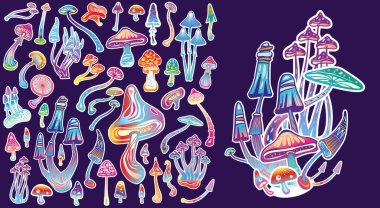 Afişler, çıkartmalar, tişört tasarımı, logolar, etiketler, kartlar için beyaz çizgili mantarlı çıkartmalar.