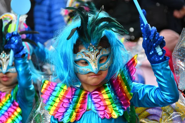 Torrevieja Spain February 2023 Kids Colorful Carnival Costumes Festive Parade — Foto de Stock
