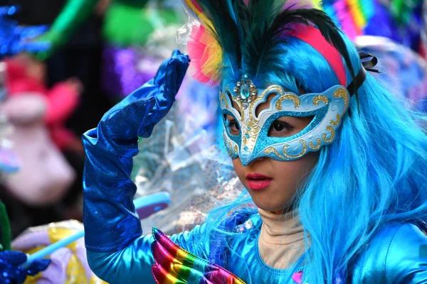 Torrevieja Spain February 2023 Close Portrait Girl Colorful Carnival Costume — Foto de Stock