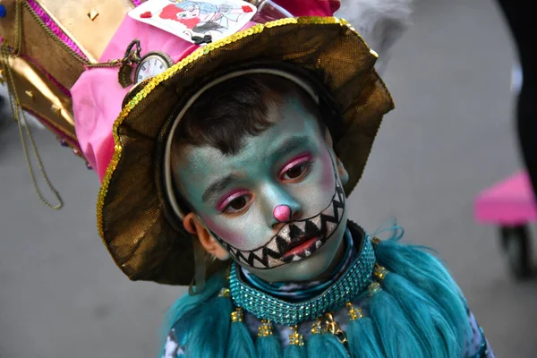 Torrevieja Spain February 2023 Close Portrait Kid Colorful Carnival Costume — Foto de Stock