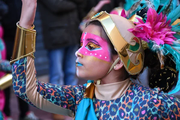 Torrevieja Spain February 2023 Girl Colorful Carnival Costume Festive Parade — Foto de Stock