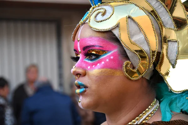 Torrevieja España Febrero 2023 Participantes Vestidos Con Trajes Carnaval Coloridos — Foto de Stock