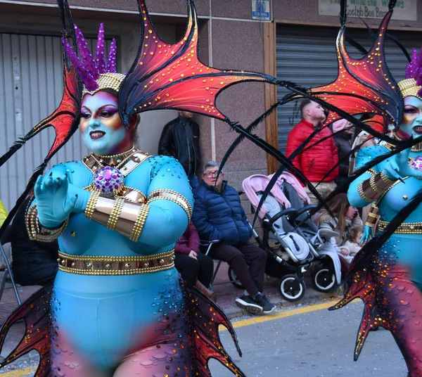 Torrevieja Spain February 2023 Woman Fancy Carnival Costume Festive Parade — Foto de Stock