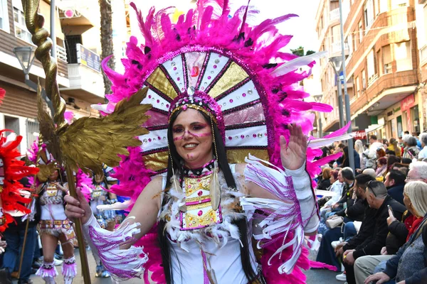 Torrevieja Spain February 2024 Participants Annual Carnival Parade 西班牙的Mardi Gras 免版税图库照片