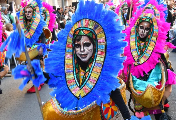 Torrevieja Spanien Februar 2024 Teilnehmer Des Jährlichen Karnevalsumzugs Mardi Gras Stockbild