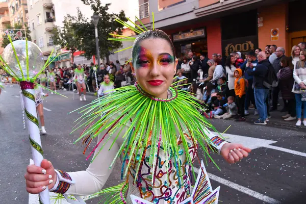Торревьея Испания Февраля 2024 Года Участники Ежегодного Карнавального Парада Марди Лицензионные Стоковые Изображения