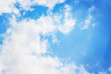 Peaceful blue sky background with light clouds.