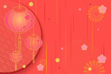 Fenerlerin grafikli (yatay) Çin Yeni Yıl arkaplan vektörü çizimi)